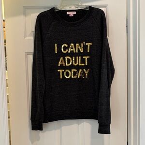 Bow & Drape heathered Black Sweatshirt with Gold sequin Text
